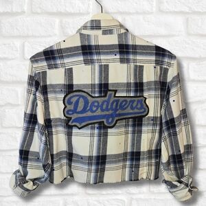 Los Angeles Dodgers Rhinestone Crop Flannel